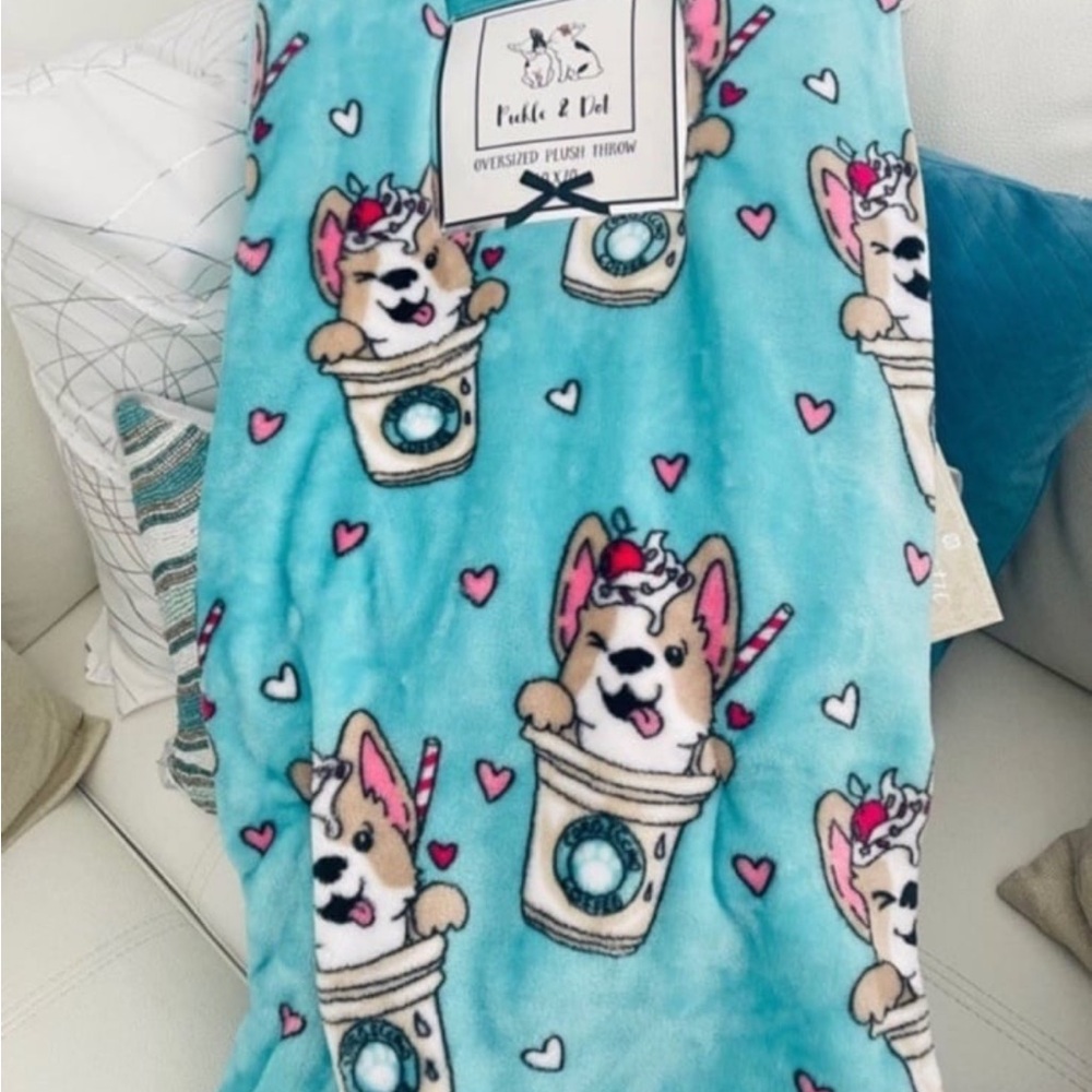 Corgi Valentines Blue with Cute Dog Print
